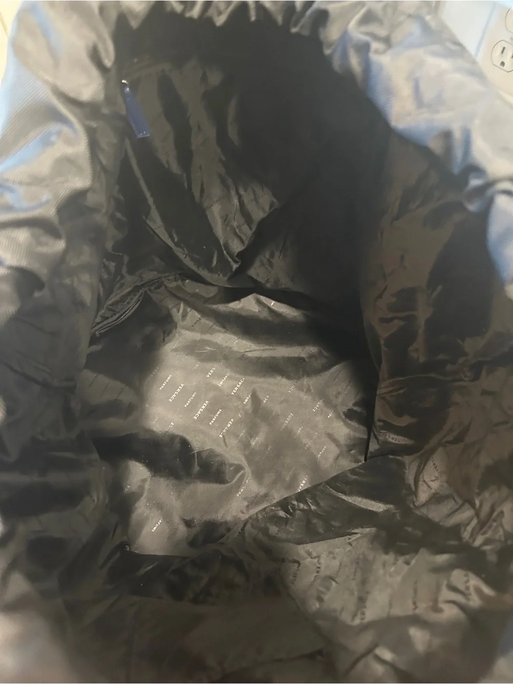 VERSACE PARFUMS Medusa Head Black Nylon Drawstring Flap Backpack